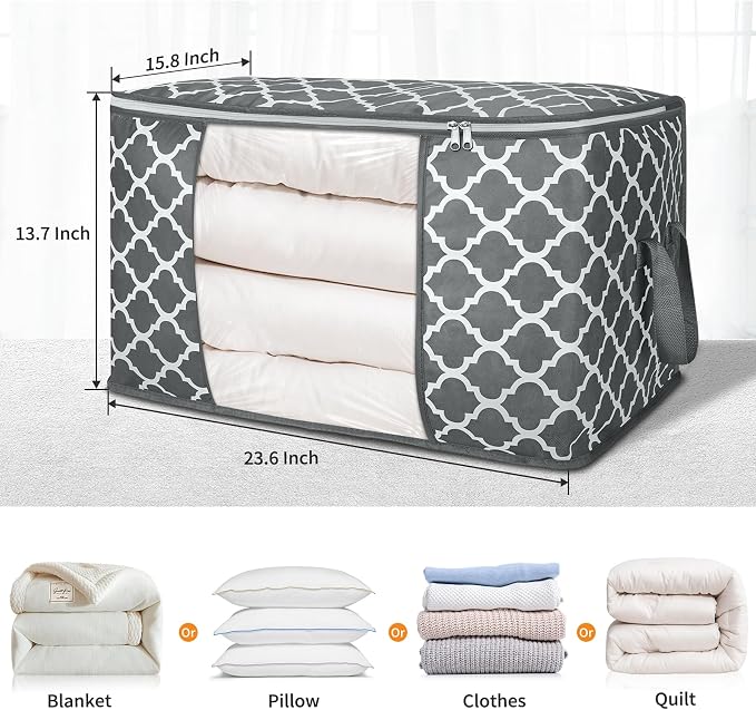 90L Large Storage Bags, 6 Pack Clothes Storage Bins Closet Organizers | Foldable Storage Containers, with Reinforced Handle, for Clothing, Blanket, Comforters, Bed Sheets, Pillows and Toys,Pattern - Image 2