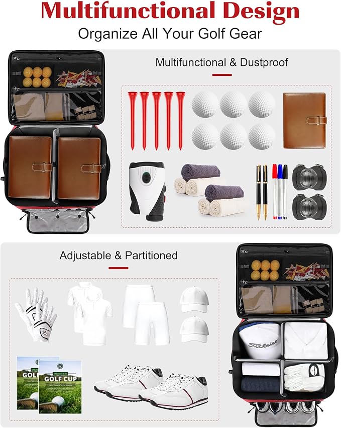Golf Trunk Organizer, Waterproof Car Golf Locker with Separate Ventilated Compartment for 2 Pair Shoes, Golf Storage for Balls, Tees, Cap, Clothes, Gloves, Accessories, Gifts for Men, Women - Image 2