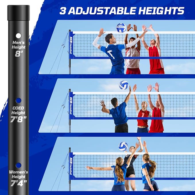 Haokelball Outdoor Volleyball Net Set for Backyard, 32FT Regulation, 3-Level Adjustable Height & Anti-Sag Tension System, Heavy Duty Thick Poles, Includes Volleyball, Pump, Boundary Line and Carry Bag - Image 6