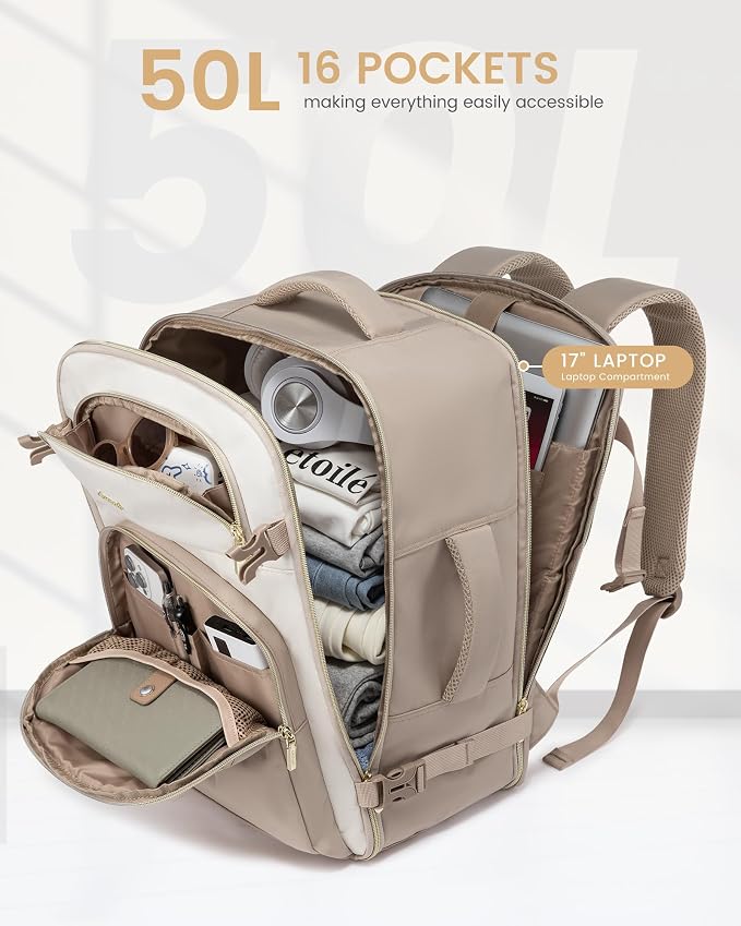 LOVEVOOK Travel Essentials Carry on Backpack 50L Travel Backpack for Women Men,Waterproof TSA Personal Item Travels Bag Airline Flight Approved,Large Carry on Luggage Laptop Backpack with Packing Cube - Image 4