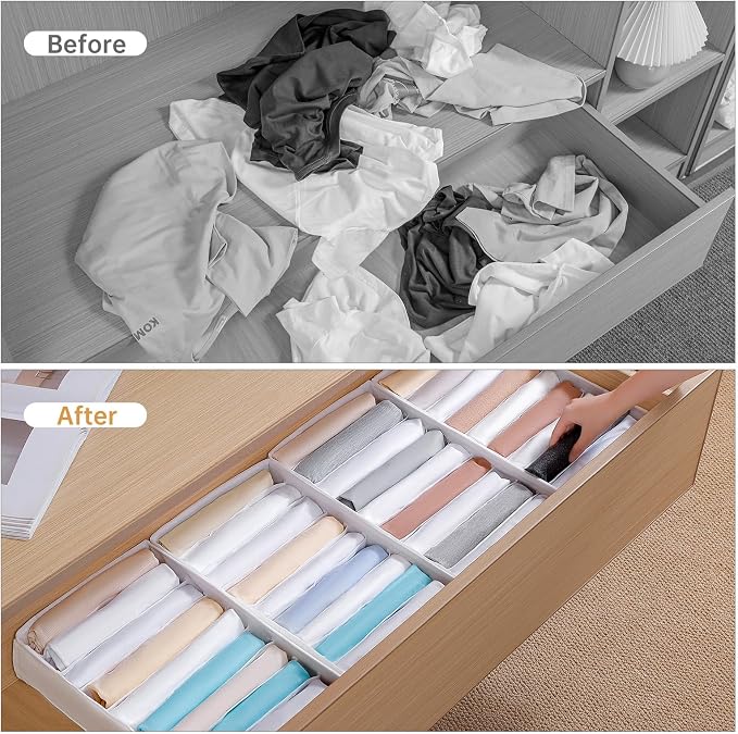 4 Packs T-shirt Drawer Organizers for Clothing,10 Grids Compartment Wardrobe Storage Box, Clothes Organizer for Folded Clothes, T-shirt, Legging, Silk Scarve-White - Image 2