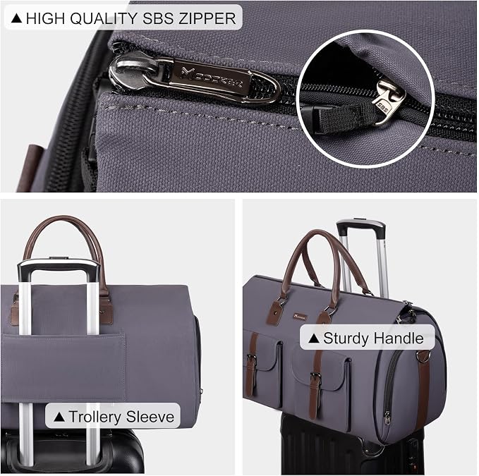 Modoker Garment Convertible Weekender Bag,Carry on Canvas Garment Duffle Bag Heavy Duty Overnight Bags for Men Women, Grey - Image 4