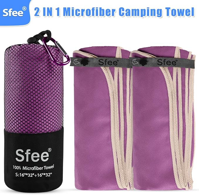 Sfee 2 Pack Microfiber Travel Towel, Quick Dry Towel Camping Beach Towel Super Absorbent Compact Lightweight Sports Gym Towels Set for Beach, Gym, Hiking, Pool, Backpacking, Bath, Yoga - Image 6