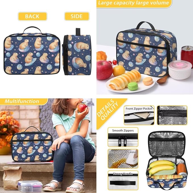 Capybara Backpack and Lunchbox Cute School Bag with Lunch Bag Pencil Case 17 Inch Large Capacity Solar System Planet Bookbag for 3rd Grade Girls Lunch Box Set, 3 Piece - Image 5