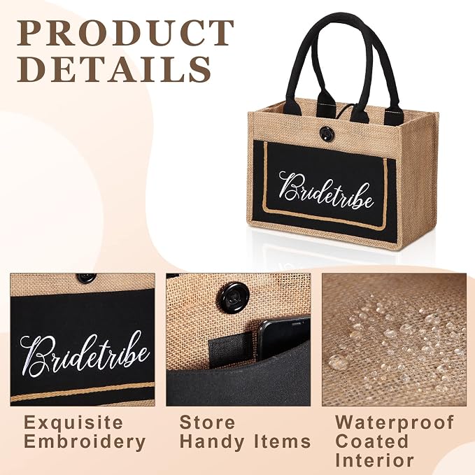 Buryeah 8 Pack Bride Tote Bag Bride Tribe Wedding Gift Bridal Burlap Bag with Handles Bridal Jute Tote Reusable for Newlywed - Image 4