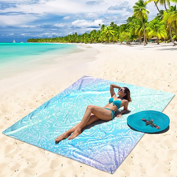 HIHOHO Beach Blanket Waterproof Sandproof Beach Mat for 1-8 Adults Quick Drying Durable Outdoor Picnic Mat for Beach Festival Travel Camping Hiking (Gradiant BL-Mandarin, 79"×83"(4 Person)) - Image 4