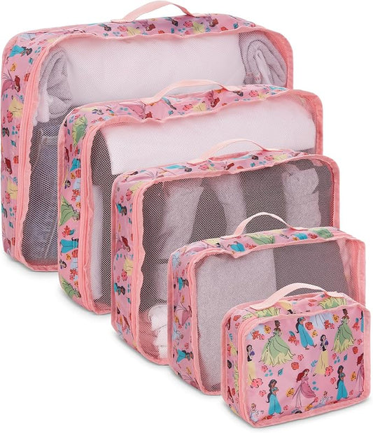 Disney Minnie Mickey Stitch Packing Cubes - Winnie the Pooh, Princess Cinderella, Cars, Toy Story 5 Piece Packing Cubes Compression - Travel Essential - Luggage Suitcase Organizer Set by Disney
