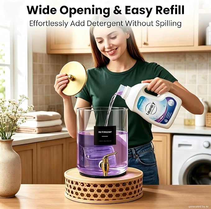 Glass Laundry Detergent Dispenser,1 Gallon Large Liquid Soap 2 Pack(Gold) | Complete borosilicate jars set with leakproof spigots, protective silicone mats, minimalist labels, and dosing cups - Image 6