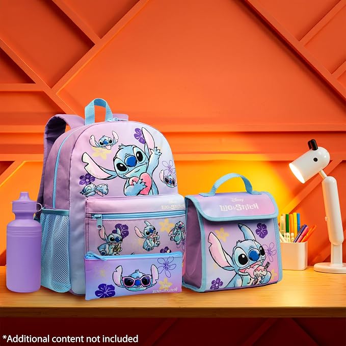 Disney Stitch Backpack Set 4 Pcs with Insulated Lunch Bag Water Bottle Pencil Case Gifts for Kids - Image 5