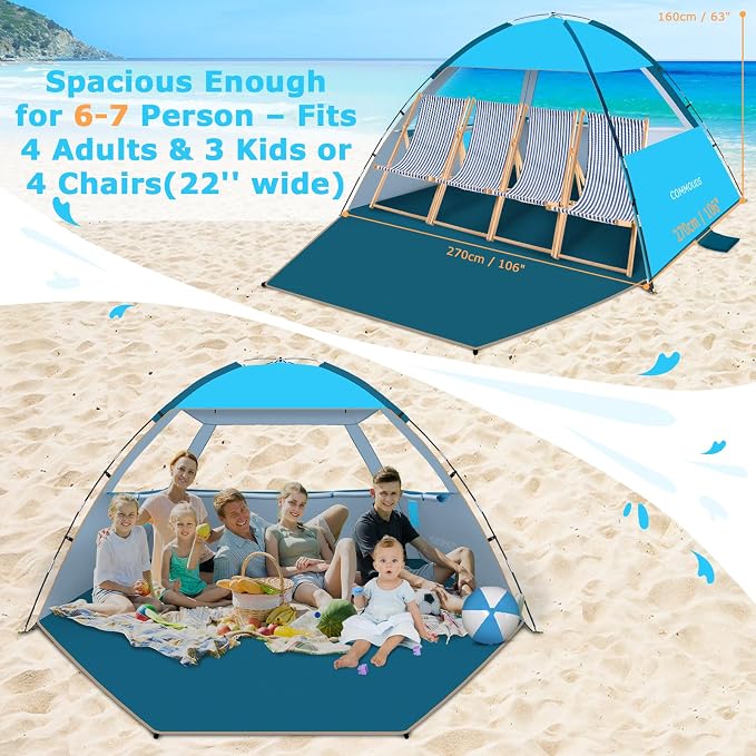 COMMOUDS Beach Tent Sun Shelter for 3/4/6/8 Person, UPF 50+ UV Protection Beach Shade Canopy Tent, Lightweight, Easy Set Up and Carry - Image 5