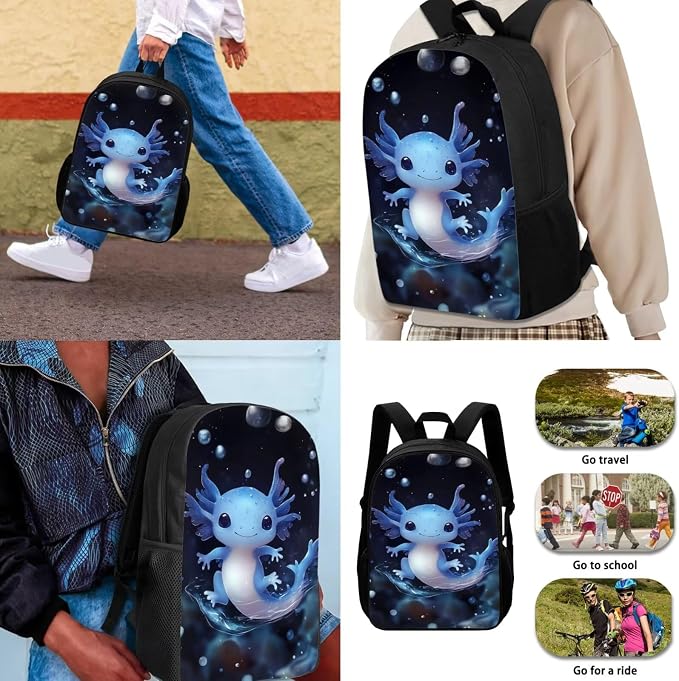 Blue Axolotl Backpack and Lunch Box Set Girl 6-8/4-6/8-10 Kids Bookbags for 1st Grade 4PCS Elementary School Back Pack with Lunch Bag Pencil Case Water Bottle Carrier 17in Student Schoolbag - Image 3
