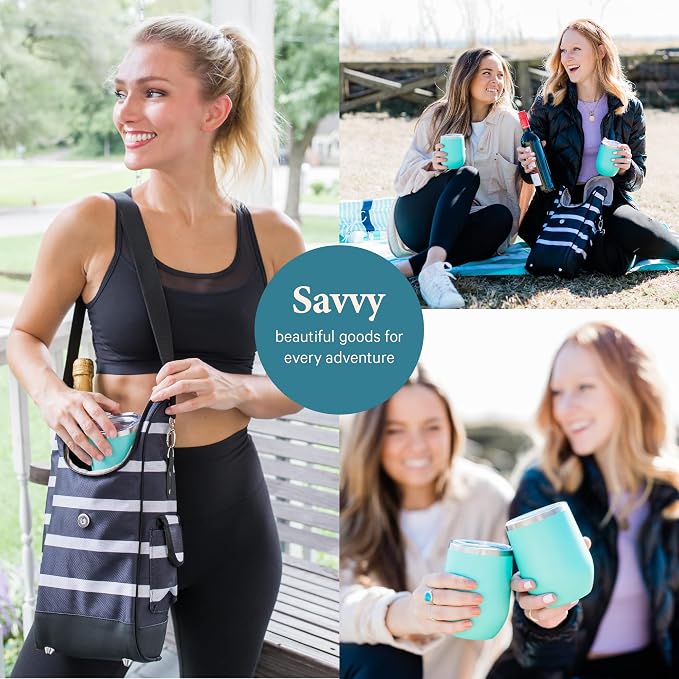 Savvy Outdoors Insulated Wine Tote Bag with Stemless Glasses & Exterior Pouch - Foldable Wine Carrier & Portable Cooler - Image 6