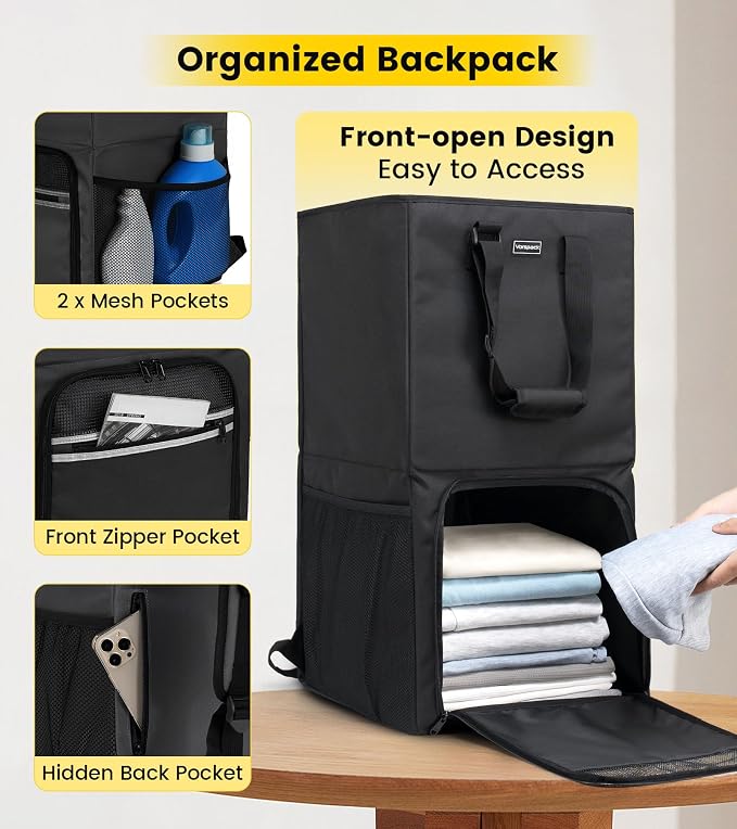 Vorspack Laundry Bag Backpack - 125L Extra Large Laundry Bags with Shoulder Straps Heavy-duty 2 in 1 Laundry Hamper Basket for College Dorm Camp Laundromat Room Essentials - Black - Image 3