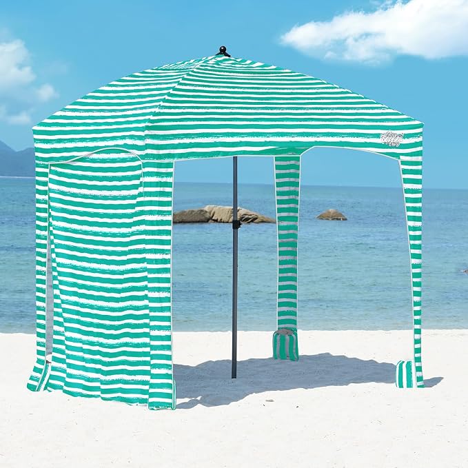 Qipi Beach Cabanas for Sand, Beach Canopy with Sandbags & Side Wall for Family, Easy Set Up Sun Shelter, UPF 50+ UV Protection with Roof Vent by Qipi+Direct+Store