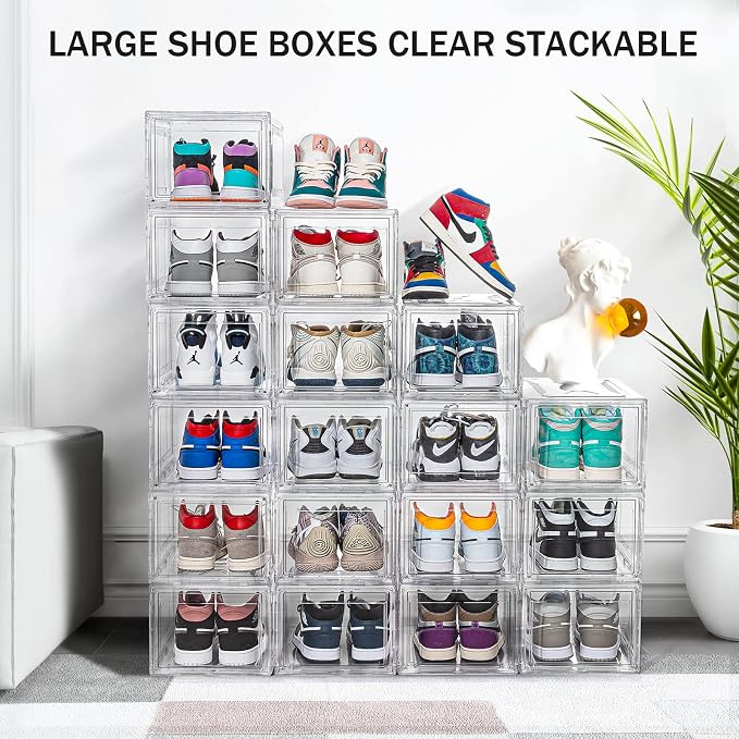 10 Pack Large Shoe Boxes Clear Stackable, Space Saving Acrylic Shoe Boxes Shoe Organizers Foldable Shoe Container Boxes that Fits Up to Size 14 Shoes - Image 6