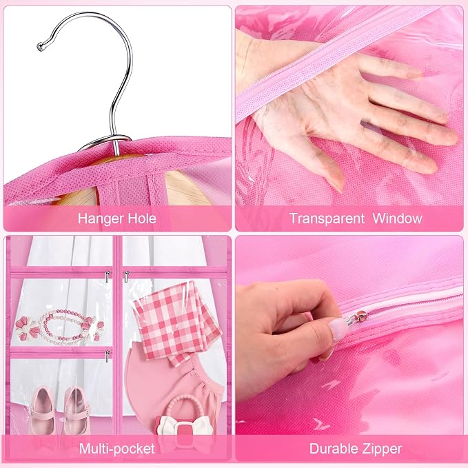 Geelin 14 Pcs Garment Bags for Dance Costumes PVC Clear with Zippers 20 x 40 Inch Garment Bag with Pockets Dance Costume Organizer Carrier for Storage Cover for Adult (Transparent Pink) - Image 3