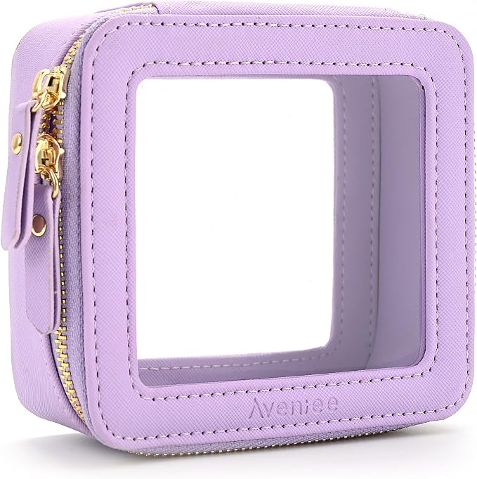 Aveniee Mini Clear Makeup Bag, Small Cosmetic Bags Travel Toiletry Pouch Organizer, TSA Approved Make up Case with Zipper, Car Bag for Essentials,Lilac by Aveniee