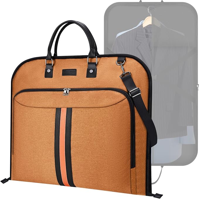 BALEINE Travel Garment Bag, Travel Suit Bag for Men, 42'' Waterproof Carry on Garment Bag for Hanging Clothes, Garment Duffel Bag for Travel Business (Orange) by BALEINE