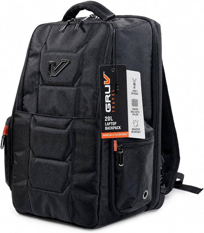 Gruv Gear Travel Laptop Backpack, 20L Black Tech Backpack with Modular Storage Shelves, Dual Access Pockets & TSA-Friendly Design, Compact Carry-On Backpack for Work, Travel & Everyday Carry by Gruv+Gear