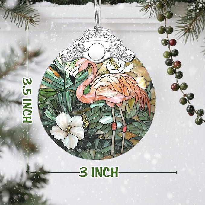 Flamingo Stained Glass Ornament, Christmas Ornaments – Christmas Tree Decorations, Holiday Decor, Stocking Stuffer, Gift Idea, Gifts for Flamingo Lover, Friend, and Family