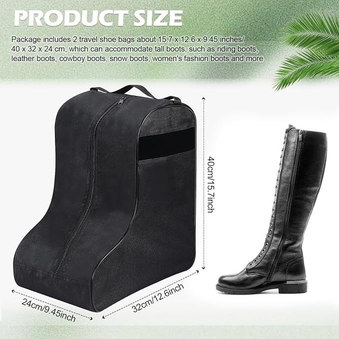 1 Pc Boot Bags for Cowboy Boots Portable Storage Bag for Travel Long Tube Shoes Bags Men Tall Shoe with Handle for Home Travel (Black) - Image 4