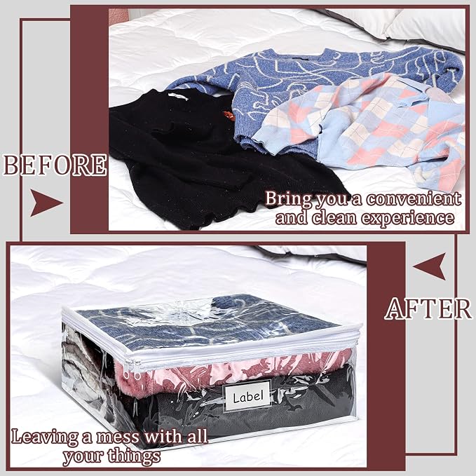 Hoolerry 6pcs Clear Zippered Storage Bag Plastic Individual Sweater Storage Bag with Zipper Label Closet Clothing Organizer for Blanket Clothes Bed Sheet Comforter Quilt Pillow(23.6 x 19.7 x 9.8 Inch) - Image 6