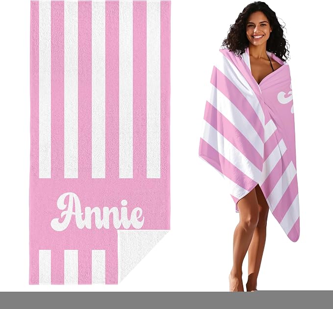JML Personalized Beach Towel with Name, Custom Cabana Stripe Beach Towel, Customized Microfiber Pool Towel, Quick Dry & Absorbent Swim Towel for Adult,Mother's Day, Birthday, Summer Holiday,Vacation - Image 3