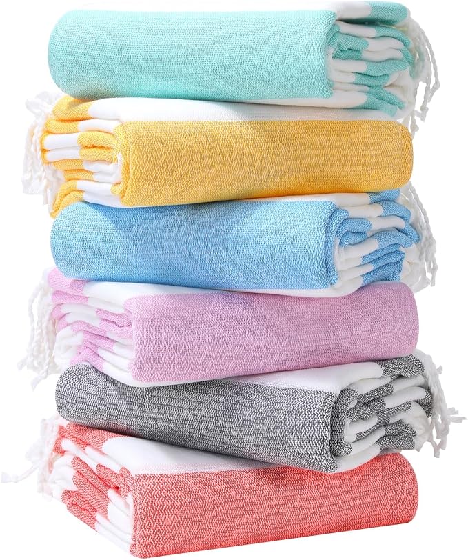 Genovega 6 Oversized Cotton Turkish Beach Bath Towel Set Bulk 74"x38" Extra Large Sand Free Quick Dry Swimming Camping Pool Clearance Towels Blanket Essentials Adult Multi Stripe by genovega