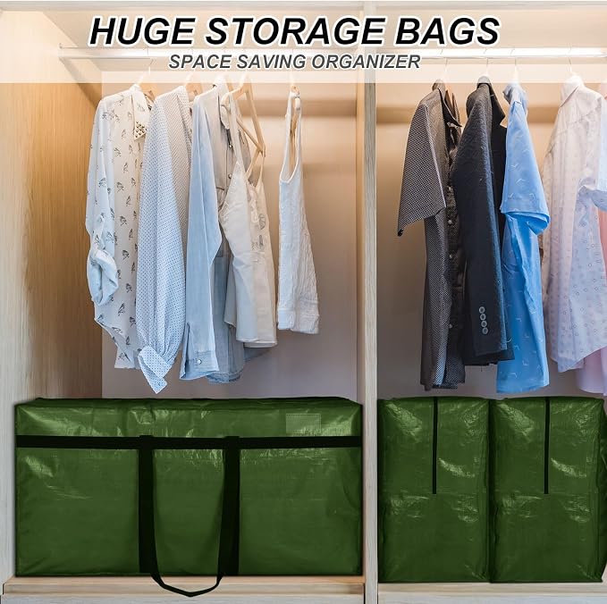 Windyun 6 Pack 69 Gallon Extra Large Moving Bags XXL Heavy Duty Storage Bag with Strong Zipper Handle Jumbo Big Tote Box Foldable for College Dorm Travel Clothes Duffle Blanket Pillow(Army Green) - Image 6