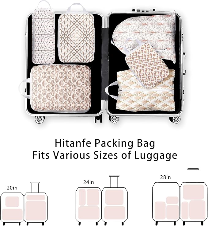 6 Pcs Compression Packing Cubes, Packing Cubes for Travel, Waterproof Luggage Organizer Bags Set, Cute Packaging Cubes for Women Kids Backpack Carry-Ons - Image 4