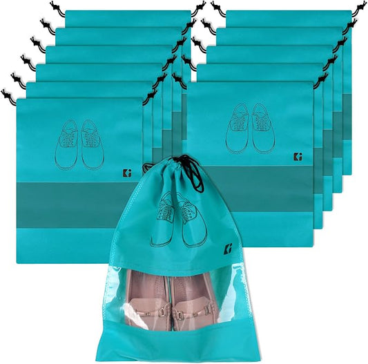 Kuber Industries Pack of 12 Shoe Bags | Shoe Bags for Travel | Non-Woven Shoe Storage Bags | Storage Organizers Set | Shoe Cover with Transparent Window | Shoe Dori Cover | Green by Kuber+Industries