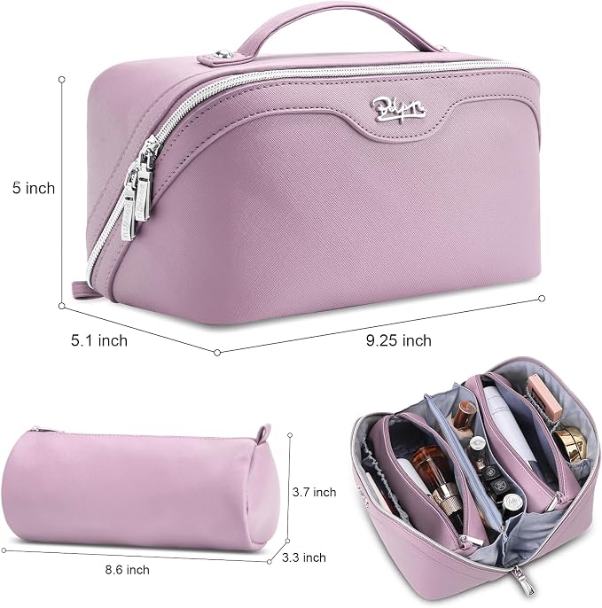 BOYATU Travel Makeup Bag Organizer Cosmetic Bag: 3 Pcs Set Make up Bags for Women with Handle - Waterproof Vegan Leather Toiletry Bags Travel Essentials Pouch with Compartments (C-06-Purple) - Image 2