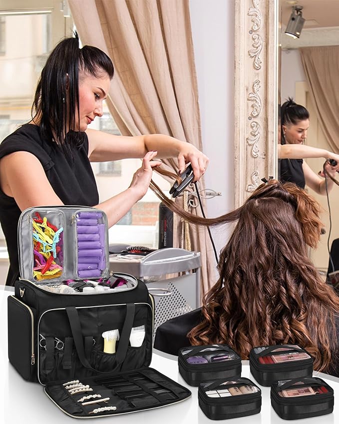 MONSTINA Professional Hairstylist Traveling Bag with Two Detachable Small Bags+Four Gadget Bag,Hairdressing Makeup Salon Organizer Bag - Image 6