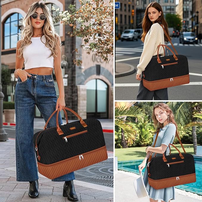 ITIEZY Weekender Overnight Bag for Women - Large Travel Duffel Bag with Shoe Compartment, Gym Duffel Bag Hospital Bag Carry On Tote Bags for Airplanes with Crossbody Bag Toiletry Bag 3Pcs Set - Image 7