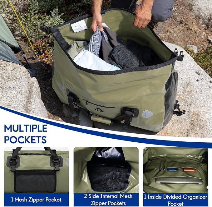 Haimont Waterproof Duffel Bag Roll-top Dry Duffel Bag with Quick-fixed Straps for Motorcycling, Rafting, Boating, SUP, Kayaking, Travel, 50L/70L - Image 4