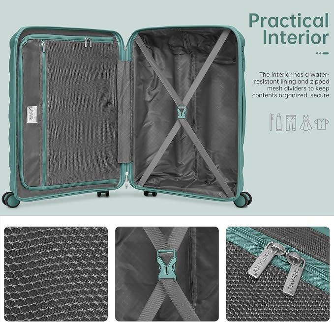Carry On Luggage 22x14x9 Airline Approved, 22 Inch PP Hardshell Luggage Carry-on Suitcase with Spinner Wheels, Carry On Suitcase Set for Women (Misty Blue) - Image 5