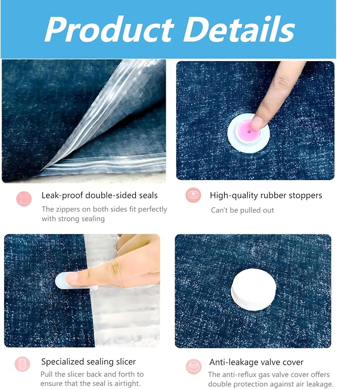 8 Pack Oxford Ripstop Tear-proof Vacuum Storage Bags with Hand Pump Included, 2 Small(for Luggage)+2 Medium+2 Large+2 Jumbo Sizes, Reusable Vacuum Seal Bags for Home Storage, Travel - Image 7