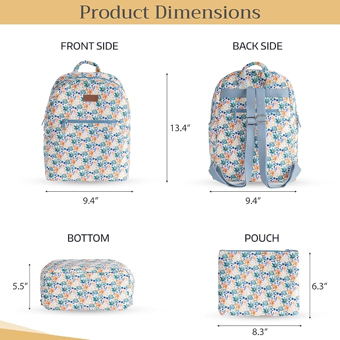 Maison d' Hermine Backpack for Women Men Cotton Shoulder Multipurpose Rucksack with Small Pouch Lightweight Multi Pocket Bag for Travel Work Beach Perfect for Spring Summer (Aniq) - Image 5