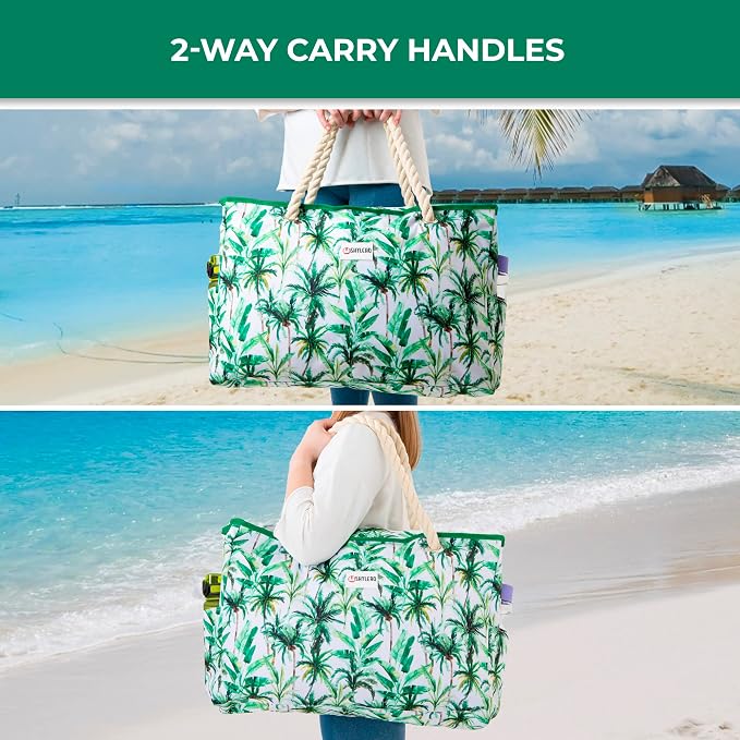 Beach Bag and Pool Bag Has Cooler Pocket, 7 Pockets Total, Zip Top. Family Size Waterproof Beach Tote - Image 8