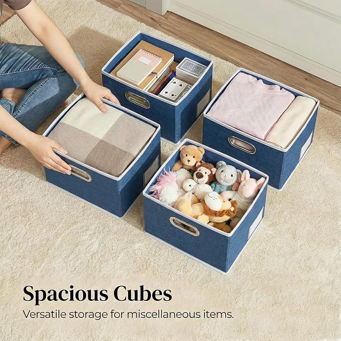 PRANDOM Storage Bins with Lids [3-Pack] Linen Fabric Foldable Storage Boxes Organizer Containers Baskets Cube with Cover for Bedroom Closet Office Royal Blue（11.4X8.6X6.7 - Image 2