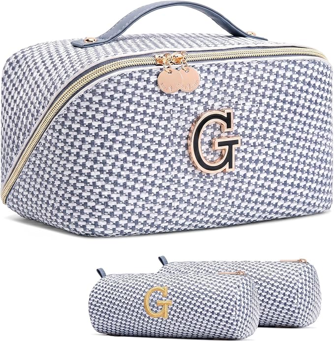Personalized Gift Travel Makeup Bag: Initial Makeup Organizer Bag for Women | 3-in-1 Custom Make up Bag Set - Vegan Leather Travel Cosmetic Bag - Luxury Gift for Women – Birthday, Anniversary, Graduation by Unknown