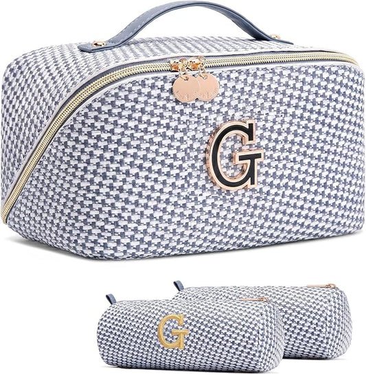 Personalized Gift Travel Makeup Bag: Initial Makeup Organizer Bag for Women | 3-in-1 Custom Make up Bag Set - Vegan Leather Travel Cosmetic Bag - Luxury Gift for Women – Birthday, Anniversary, Graduation by Unknown