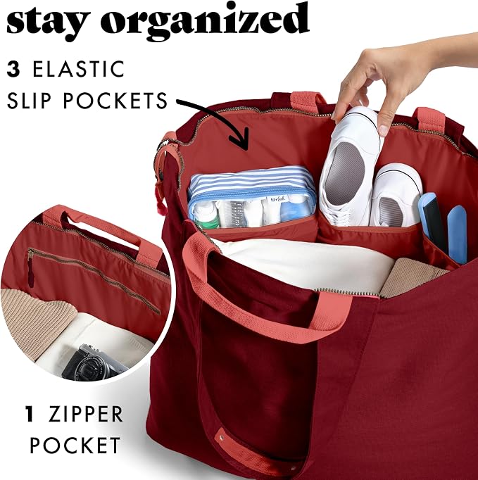 Fit & Fresh XL Beach Tote Bag for Women – XL Travel Tote with Zipper & Pockets, Oversized Canvas Pool Bag, Weekender Carry-On - Image 4