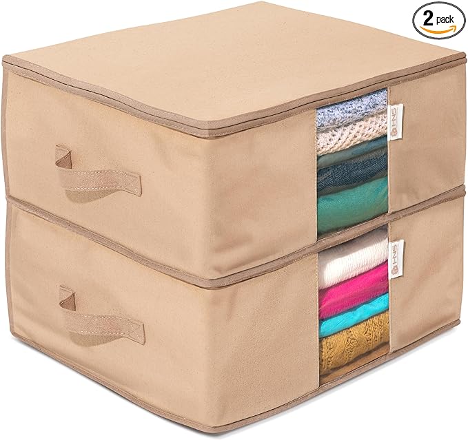 2-Tier Under-Sink Organizer With Full-Extension Slides, 2 Pack, Beige | Protects from Moths, Moisture, Dirt & Dust, Underbed Storage Bags for Clothes, Cashmere Sweaters, Bedding & More by HOLDN%E2%80%99STORAGE