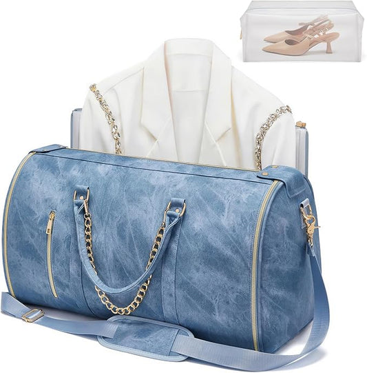 Garment Duffle Bag for Travel, Convertible 20.5×10×12.5 Inch Carry On Garment Bag for Women, Foldable Travel Bags with Shoe Compartment & Toiletry Pocket for Business Trip, Vacation, Blue by STHMEOOHT