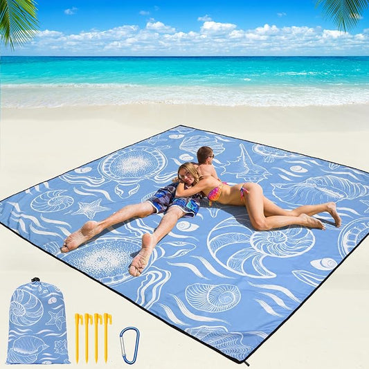WIWIGO Beach Blanket Waterproof Sandproof Beach Mat 79" X 83"/10'x9'for 2-8 Adults Quick Drying Outdoor Picnic Mat Beach Accessories for Travel, Camping, Hiking by WIWIGO