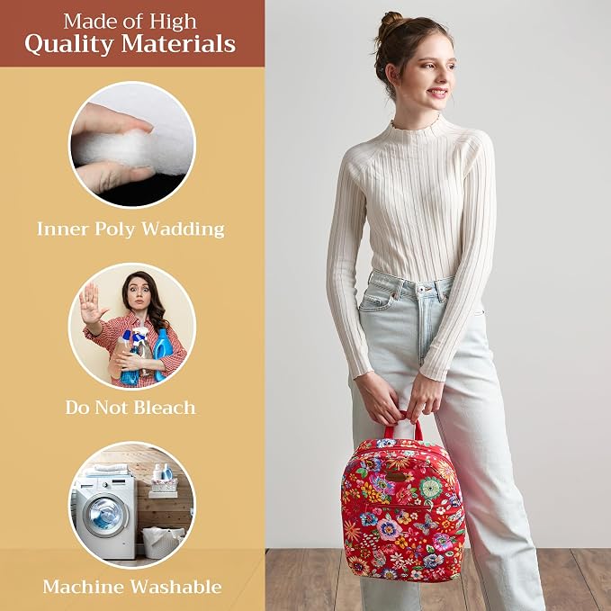 Maison d' Hermine Backpack for Women Men Cotton Shoulder Multipurpose Rucksack with Small Pouch Lightweight Multi Pocket for Travel Work Beach Perfect for Spring Summer (Happy Florals - Red) - Image 3