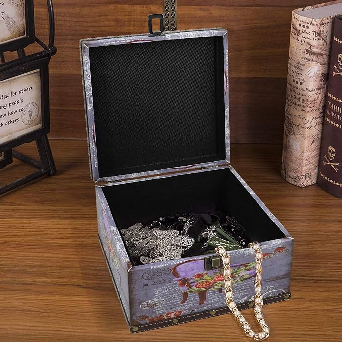 Jolitac Wood Storage Box Set of 3, Vintage Decorative Nesting Boxes Wooden Treasure Storage Crates With Latch, Home Decor Rustic Antique Boxes With Lid for Photos, Jewelry, Cash (Chair) - Image 3