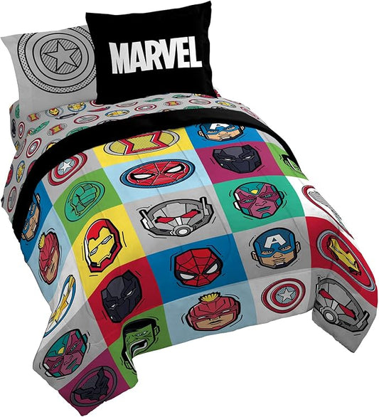 Marvel Avengers Iron Man Queen Comforter Set 7 Piece Kids Bedding, Multi | Hulk Captain America Thor, Bed in a Bag, Comforter Sheets Shams Pillowcases, Soft Microfiber, Machine Washable, Boys Gift by JayFranco