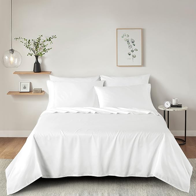 100% Supima Cotton Sheets 600 Thread Count,Bed Sheet Set King Size Sheets 4 Pieces,Soft & Silk Sateen Weave, Fits Mattress Up to 18",Deep Pocket, Breathable & Fade Resistant(White,King) - Image 9